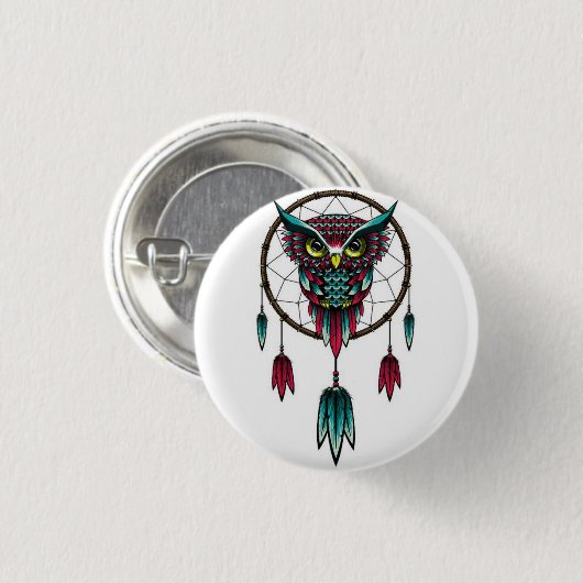Badge Rond 2,50 Cm Owl dreamcatcher. (Devant & derrière)