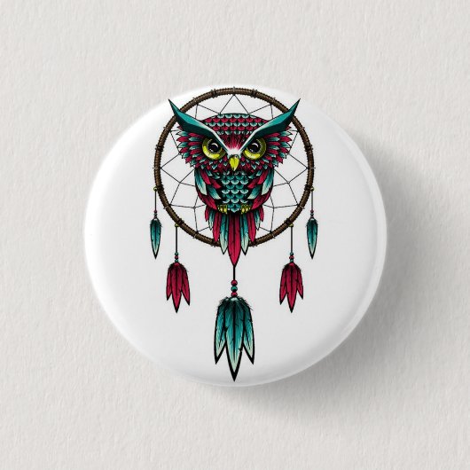 Badge Rond 2,50 Cm Owl dreamcatcher. (Devant)