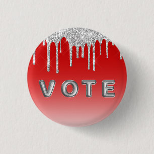 Badge Rond 2,50 Cm Paillettes Argentées Goutte à Goutte Fond Rouge Vo