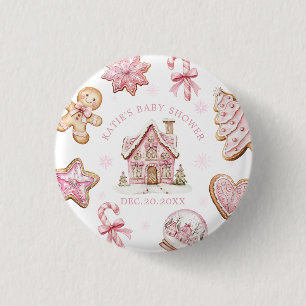 Badge Rond 2,50 Cm Pain d'épice rose de Noël Baby shower biscuit Fill