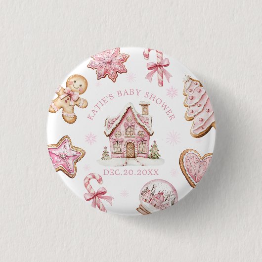 Badge Rond 2,50 Cm Pain d'épice rose de Noël Baby shower biscuit Fill (Devant)