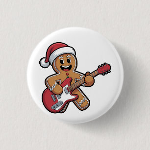 Badge Rond 2,50 Cm Pain d'épices Homme Jouer Guitare Electrique Noël