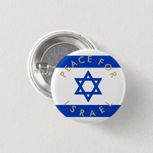 Badge Rond 2,50 Cm Paix pour Israël or coutume texte et drapeau Israë