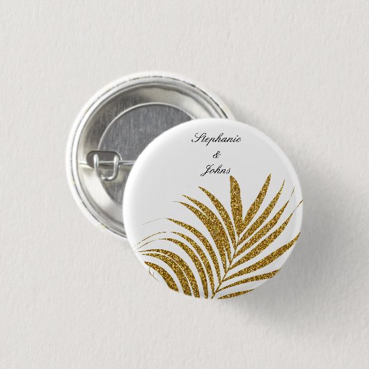 Badge Rond 2,50 Cm Palm Leaf Gold Parties scintillant Nom personnalis (Devant & derrière)