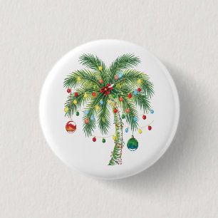 Badge Rond 2,50 Cm Palmier de Noël tropical avec lumières et ornam
