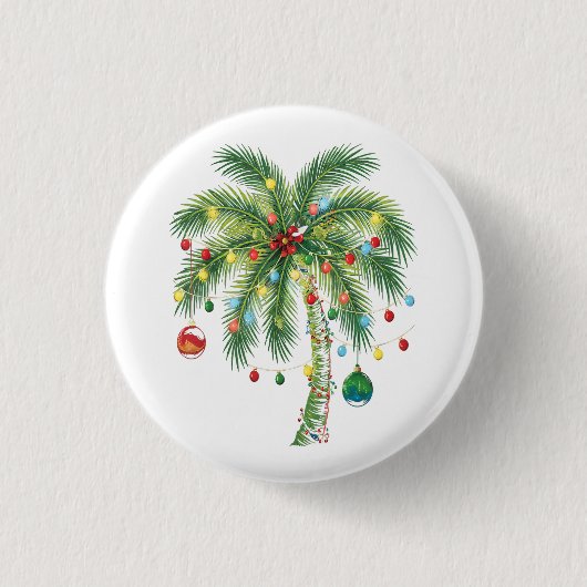 Badge Rond 2,50 Cm Palmier de Noël tropical avec lumières et ornam (Devant)