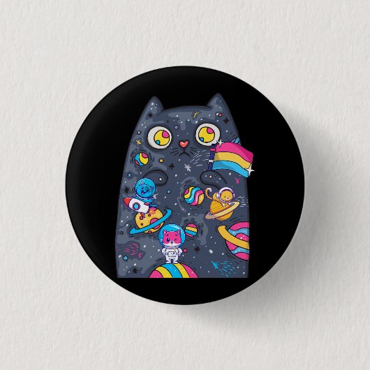 Badge Rond 2,50 Cm Pan Pride Cat Space Pansexual Lgbt Gay Lesbian Tri (Devant)