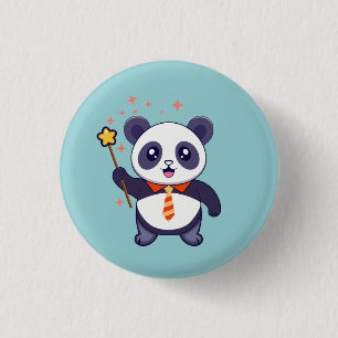 Badge Rond 2,50 Cm panda adorable avec cravate orange-jaune