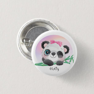 Badge Rond 2,50 Cm Panda Bamboo, un animal mignon   