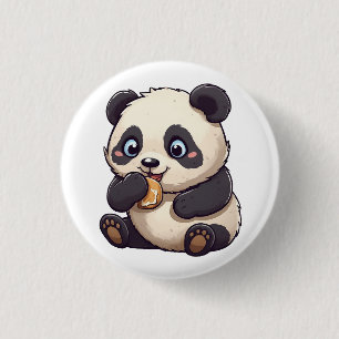 Badge Rond 2,50 Cm Panda mange un biscuit