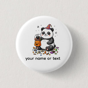 Badge Rond 2,50 Cm Panda potelé d'Halloween avec ventre de bonbons et
