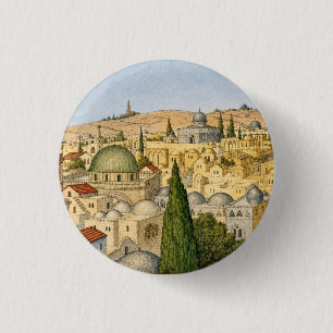 Badge Rond 2,50 Cm Panorama vintage de Jérusalem