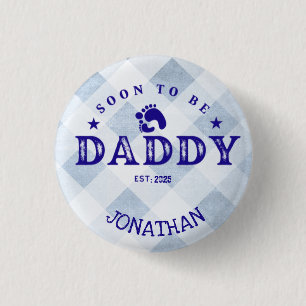Badge Rond 2,50 Cm Papa doit être l'année Nom bleu Plaid