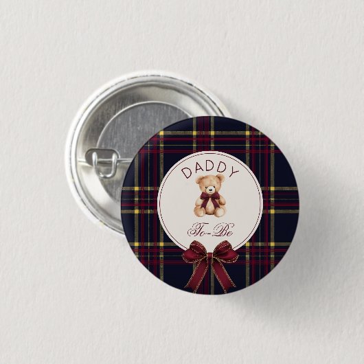 Badge Rond 2,50 Cm Papa être vin rouge plaid Teddy Bear (Devant & derrière)