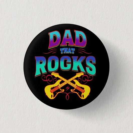Badge Rond 2,50 Cm PAPA QUE DES ROCHERS ! Guitares (Devant)