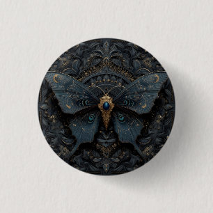 Badge Rond 2,50 Cm Papillon bleu foncé orné de filigrane doré