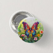 Badge Rond 2,50 Cm Papillon Bleu Orange ailes (Devant & derrière)