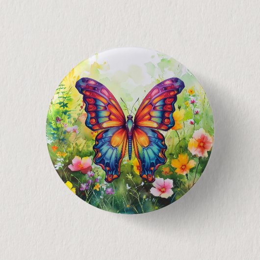 Badge Rond 2,50 Cm Papillon Bleu Orange ailes (Devant)