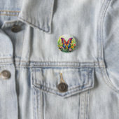 Badge Rond 2,50 Cm Papillon Bleu Orange ailes (En situation)