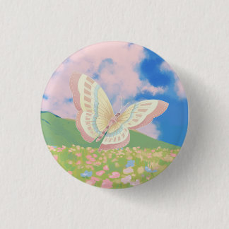 Badge Rond 2,50 Cm Papillon dans un champ de fleurs peinture