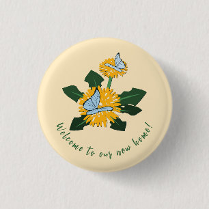 Badge Rond 2,50 Cm Papillon de pissenlit jaune vert Fête de nouvelle