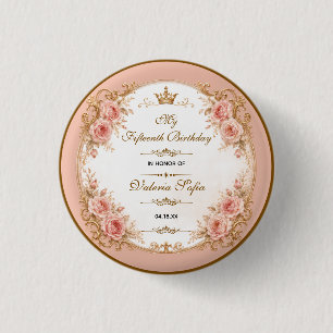 Badge Rond 2,50 Cm Papillon de Quinceañera 15 ans en Or Vert Emeraude