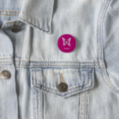 Badge Rond 2,50 Cm Papillon Diamant Blanc, Nom du script, Fuchsia pro (En situation)