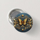 Badge Rond 2,50 Cm Papillon Doré Élégant Luxe Floral Nature (Devant & derrière)