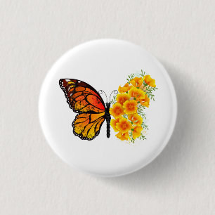 Badge Rond 2,50 Cm Papillon Fleur avec Pavot de Californie Jaune