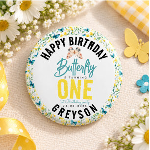 Badge Rond 2,50 Cm Papillon Floral Fantaisiste pour le 1er Anniversai