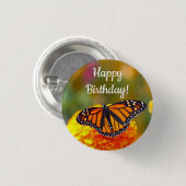 Badge Rond 2,50 Cm Papillon Monarque Orange Marigold Photo Anniversai (Devant & derrière)