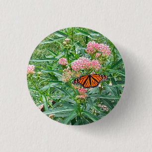Badge Rond 2,50 Cm Papillon Monarque sur Milkweed