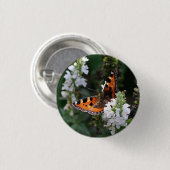 Badge Rond 2,50 Cm Papillon orange et fleurs blanches (Devant & derrière)