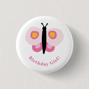 Badge Rond 2,50 Cm Papillon rose mou Anniversaire Fille
