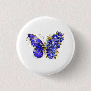 Badge Rond 2,50 Cm Papillon Saphir Fleur
