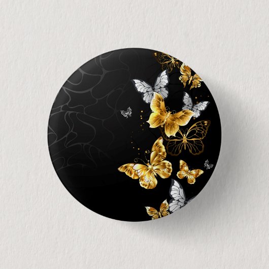 Badge Rond 2,50 Cm Papillons blancs et dorés (Devant)