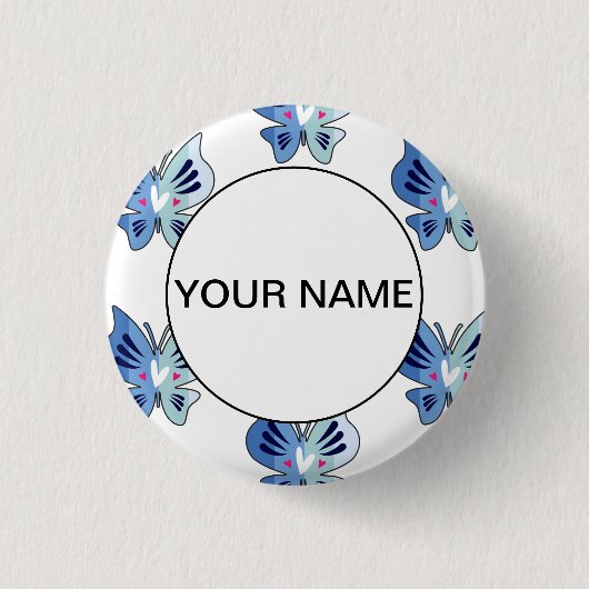 Badge Rond 2,50 Cm Papillons Bleus (Devant)