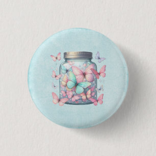 Badge Rond 2,50 Cm Papillons Fantaisistes dans un Pot