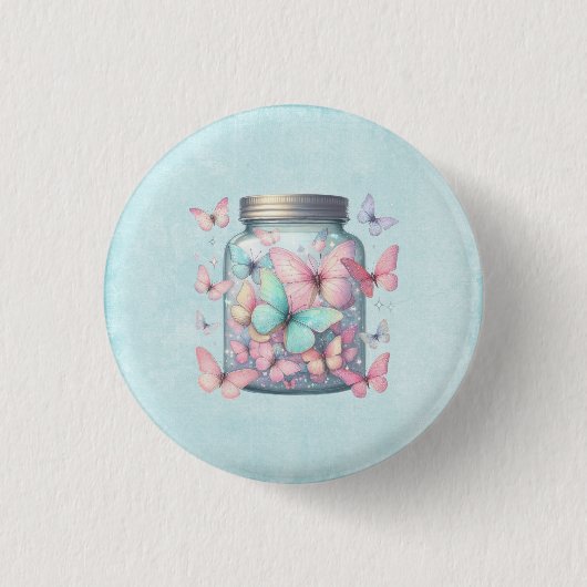 Badge Rond 2,50 Cm Papillons Fantaisistes dans un Pot (Devant)