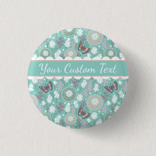 Badge Rond 2,50 Cm Papillons turquoises et bulles