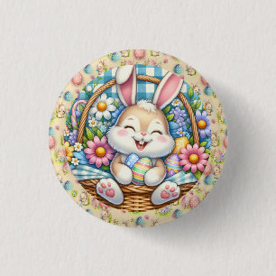 Badge Rond 2,50 Cm Pâques joyeuses avec du lapin mignon, des oeufs et