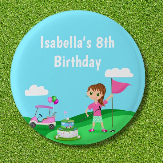 Badge Rond 2,50 Cm Par-Tee Chibi Fille Anniversaire Golf Party