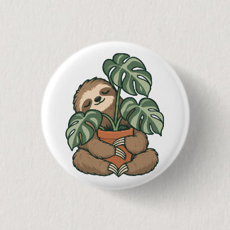 Badge Rond 2,50 Cm Paresseux Parent de Plante Enlaçant Bouton Monster