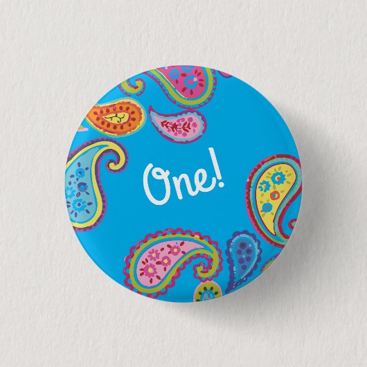 Badge Rond 2,50 Cm Parti Anniversaire de enfant marocain Paisley Boho (Devant)