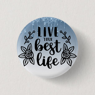 Badge Rond 2,50 Cm Parties scintillant à goutte bleue/Vivez votre mei