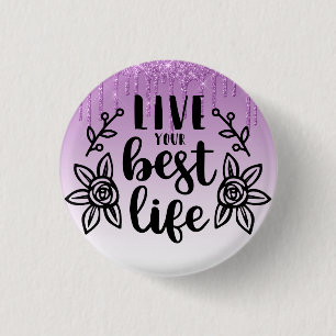 Badge Rond 2,50 Cm Parties scintillant à goutte violette/Vivez votre