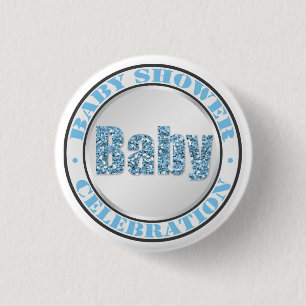 Badge Rond 2,50 Cm Parties scintillant Bleu Baby shower Fête Boutons