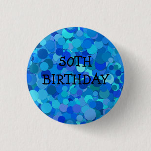 Badge Rond 2,50 Cm Parties scintillant bleue 50e anniversaire