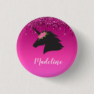 Badge Rond 2,50 Cm Parties scintillant de séchage rose mou Unicorne p