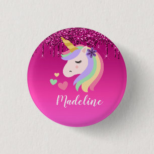 Badge Rond 2,50 Cm Parties scintillant de séchage rose mou Unicorne p